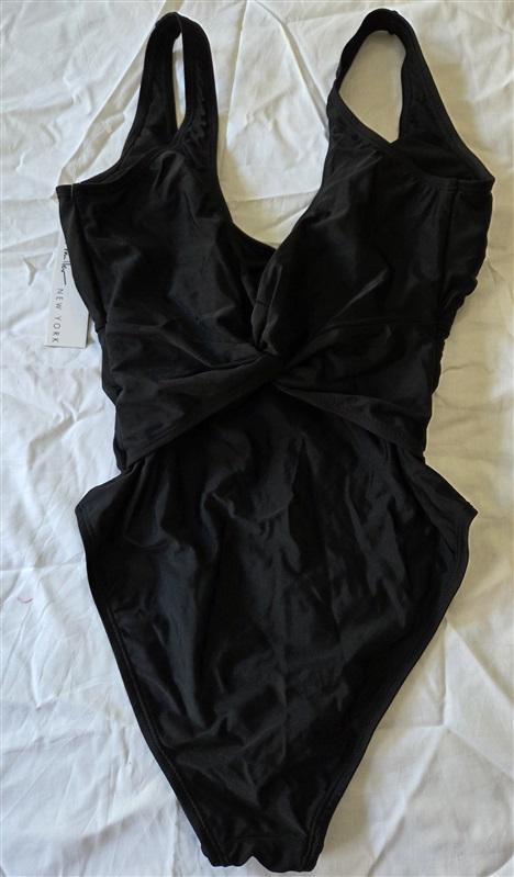 NWT Nicole Miller S Twist Front Deep V Swimsuit 1Pc Black 129702