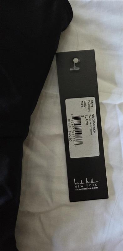 NWT Nicole Miller S Twist Front Deep V Swimsuit 1Pc Black 129702