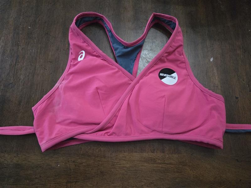 NWT Asics XS Racerback Reversible WRAP Sports Bra Pink Gray 129703