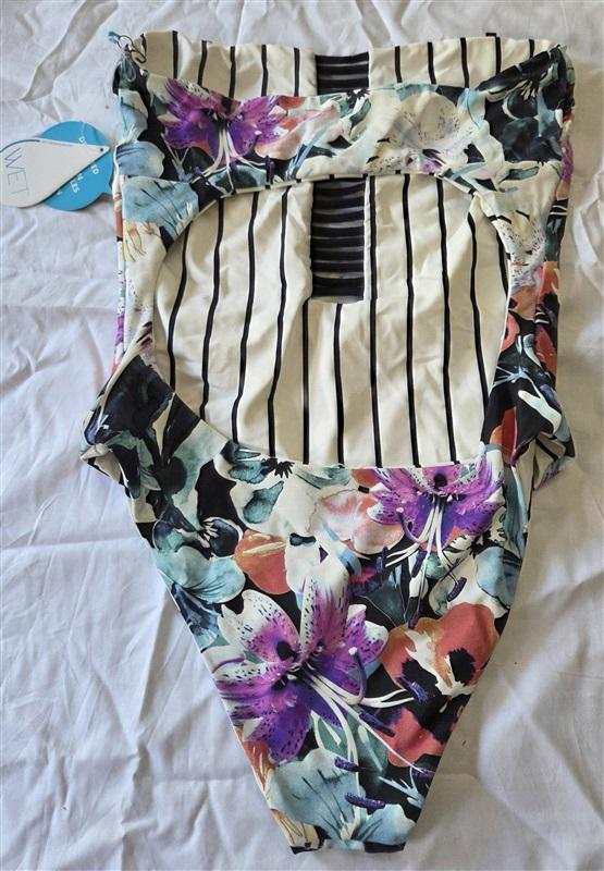 NWT Wet LA XS Brie Reversible Floral Stripe Bandeau 1pc Swimsuit 129705