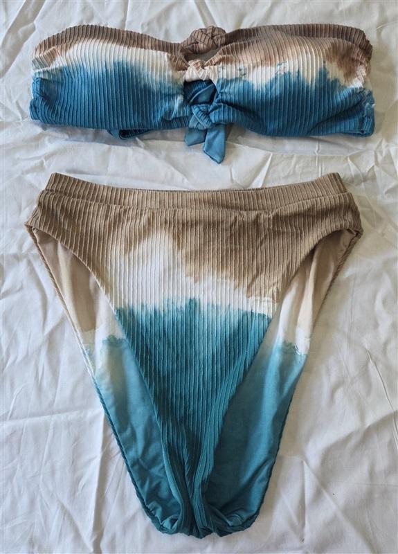 NWOT SOLUNA S Tie Dye Ombre Bikini Bandeau Top & Bottom 129706