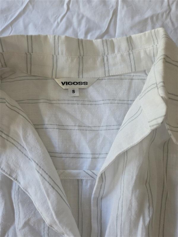 NWOT Vigoss S Tie Front White Green Stripe Cotton Sleeveless Top 129708