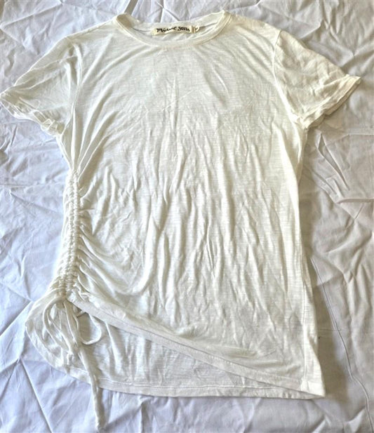 NWOT Michael Stars OS Crew Gather Tie Side Short Sleeve T Shirt White 129709