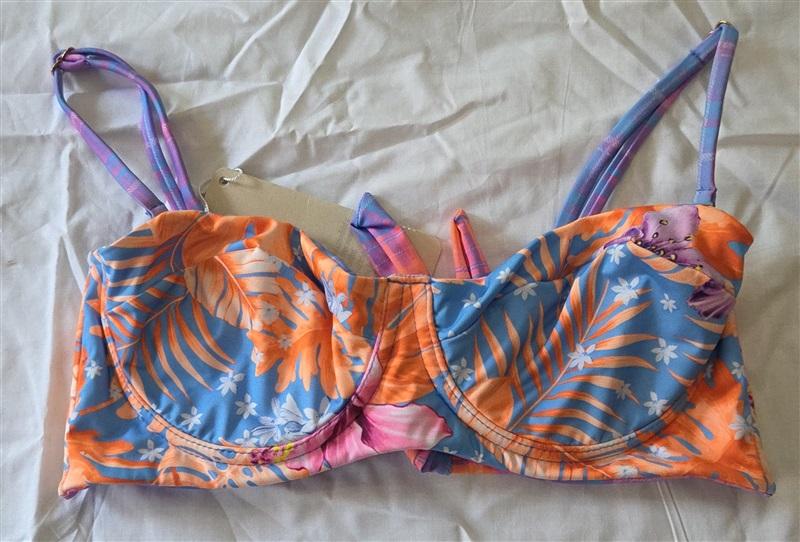NWT Maria Bonita Phax M Long Line Reversible Plaid Floral Bikini Swim Top 129715