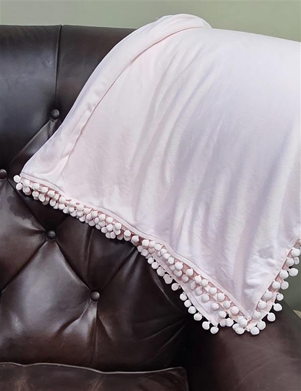 NWOT Michael Stars 60" x 60" Pom Pom Trim Blanket Wrap Scarf Pink 129717
