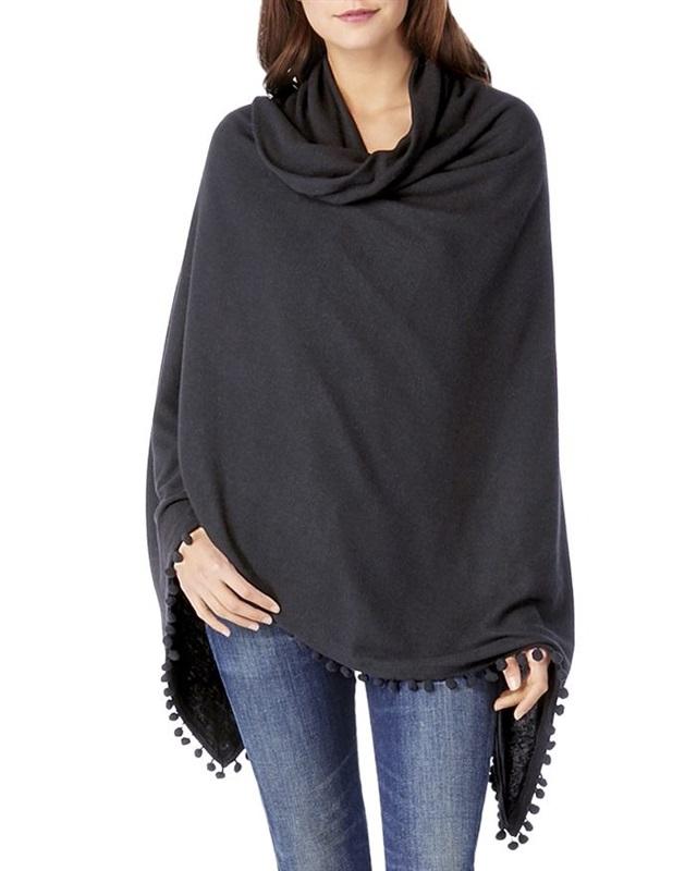 NWOTD Michael Stars 60" x 60" Pom Pom Trim Blanket Wrap Scarf Pink 129718