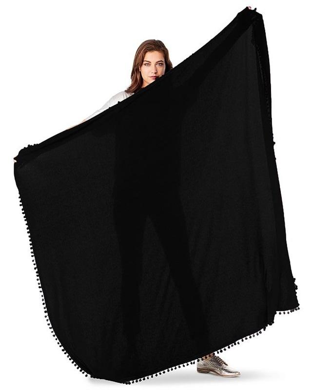 NWOTD Michael Stars 60" x 60" Pom Pom Trim Blanket Wrap Scarf Pink 129718