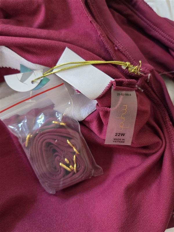 NWT Mynah 22W Off Shoulder Ruffle Ruched 1PC Swimsuit Wine 129721
