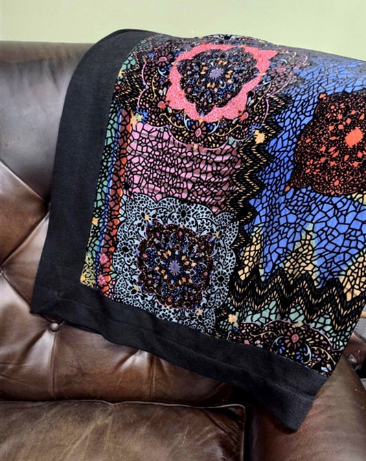 New Johnny Was Silk Velvet & Knit Stained Glass Biya 50x70 Throw Blanket #129756