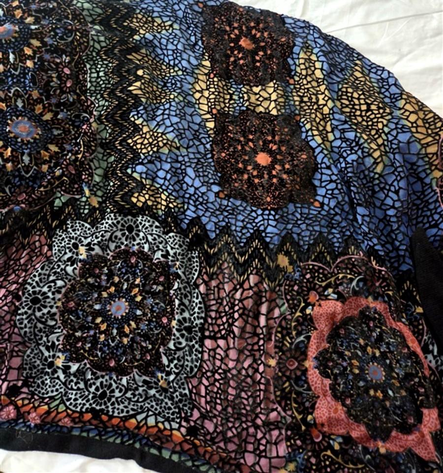 New Johnny Was Silk Velvet & Knit Stained Glass Biya 50x70 Throw Blanket #129756