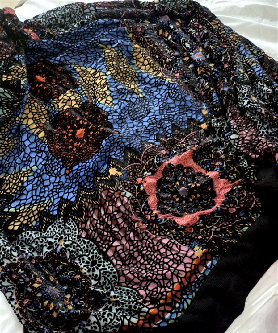 New Johnny Was Silk Velvet & Knit Stained Glass Biya 50x70 Throw Blanket #129756