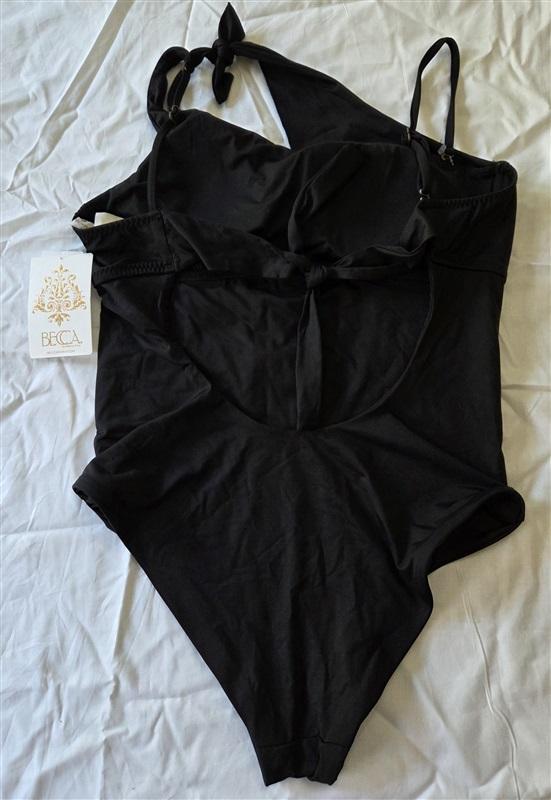 NWT Becca Virtue M 1 Shoulder Asymmetrical Black 1pc Swimsuit 129763