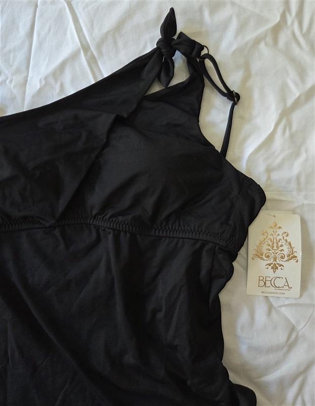 NWT Becca Virtue M 1 Shoulder Asymmetrical Black 1pc Swimsuit 129763