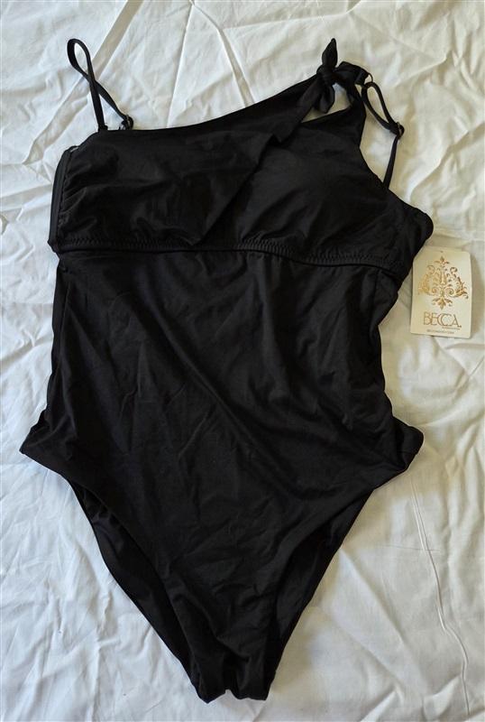 NWT Becca Virtue M 1 Shoulder Asymmetrical Black 1pc Swimsuit 129763