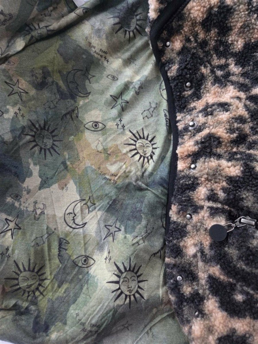 NWOT Calme S Leopard Camo Printed Faux Sherpa Fleece Jacket #129769