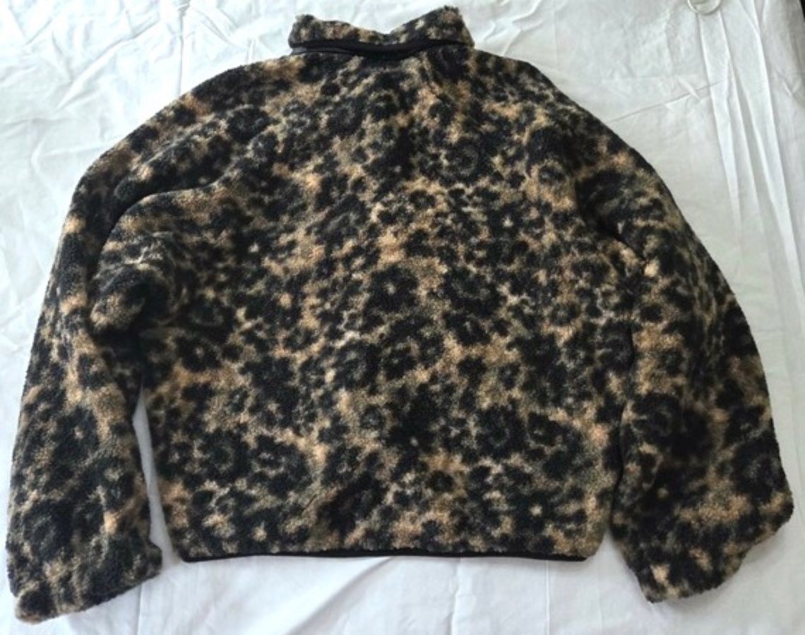 NWOT Calme S Leopard Camo Printed Faux Sherpa Fleece Jacket #129769