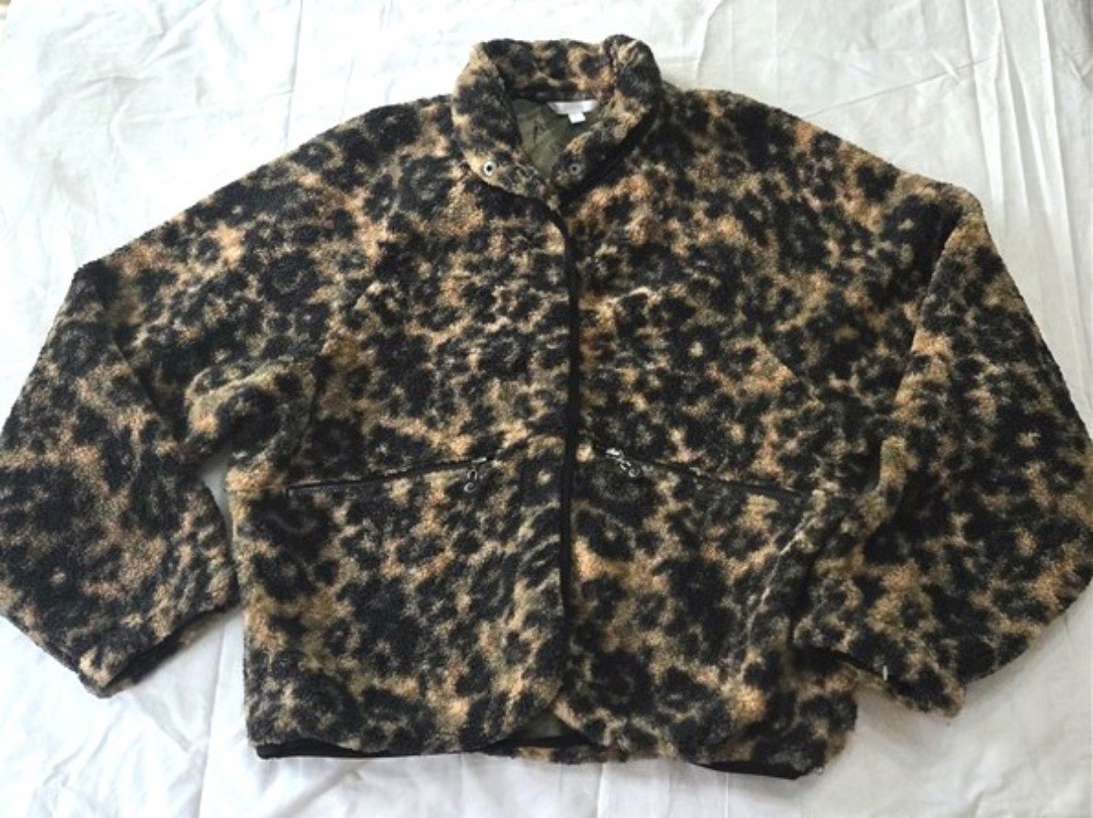 NWOT Calme S Leopard Camo Printed Faux Sherpa Fleece Jacket #129769