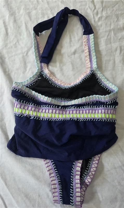 NWT Pilyq Platinum Girls 6 Crochet Trim Sporty Bikini Swim Top Blue 129774