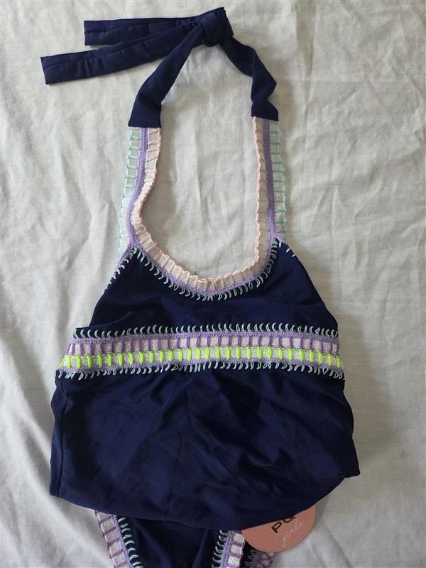 NWT Pilyq Platinum Girls 6 Crochet Trim Sporty Bikini Swim Top Blue 129774