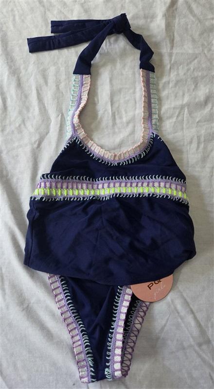 NWT Pilyq Platinum Girls 6 Crochet Trim Sporty Bikini Swim Top Blue 129774