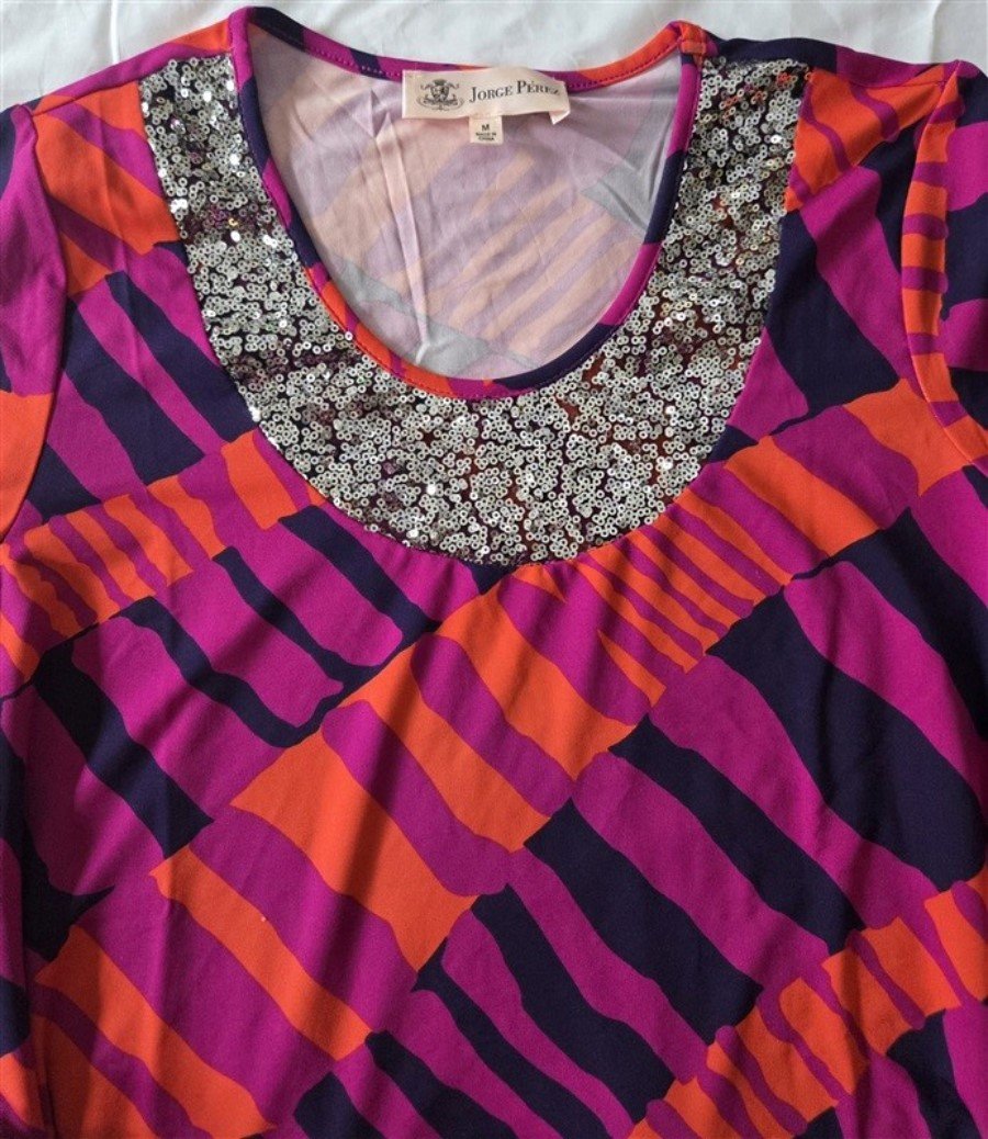 NWOT Jorge Perez M Mod Sequin Tunic w/ Chain Belt Purple Orange #129776