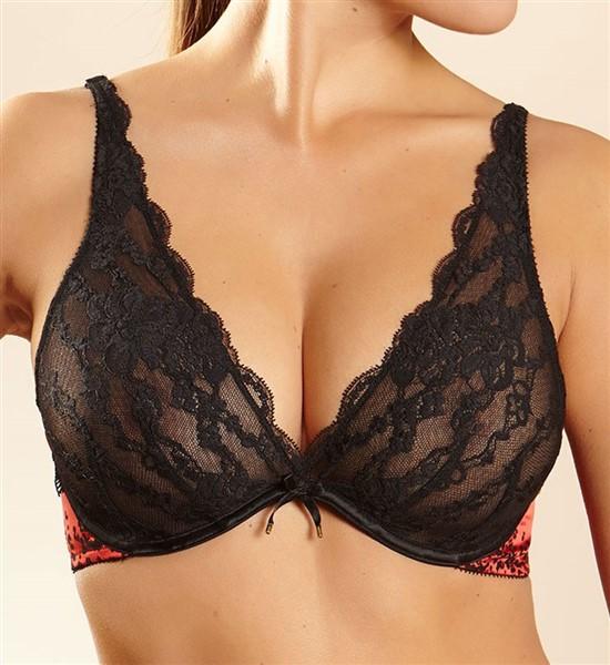NWT Chantelle 32C Satine Convertible Underwire Plunge Bra 2061 Red Black 129780