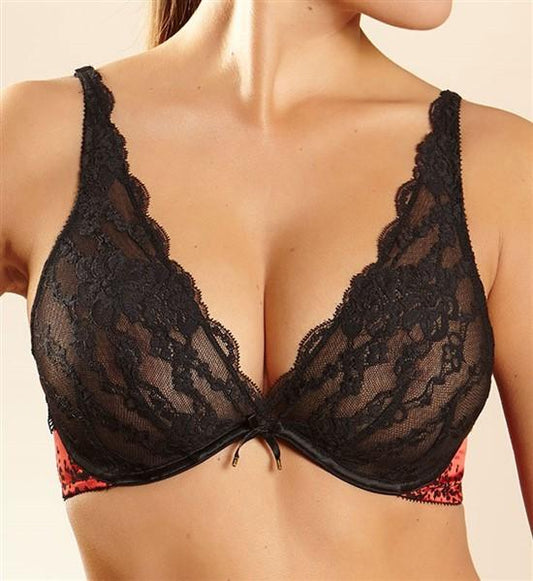 NWT Chantelle 32C Satine Convertible Underwire Plunge Bra 2061 Red Black 129780