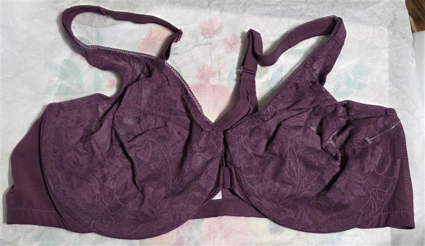 NEW Glamorise 46C Lacey T-Back Front-Close WonderWire 9246 Bra Purple #129785