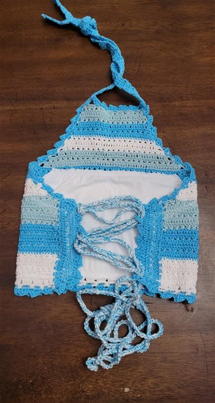NWOT Pilyq L Blair Crochet High Neck Halter Top & Bikini Swim Bottom 129797