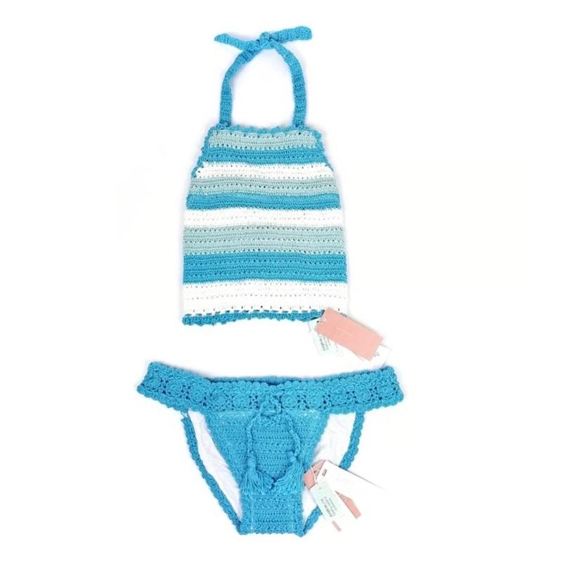 NWOT Pilyq L Blair Crochet High Neck Halter Top & Bikini Swim Bottom 129797