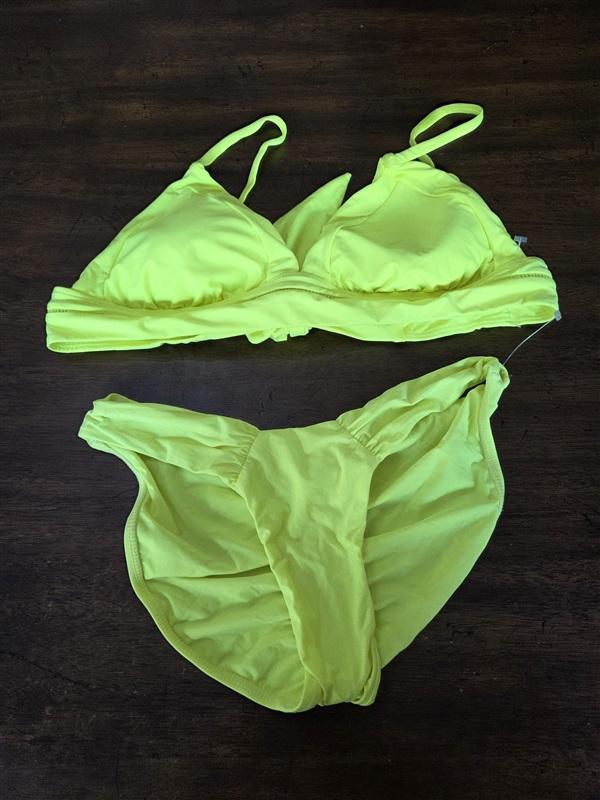 NWOT Pilyq Kyile Neon D Solid Stitched Triangle Bikini Swim Top & Bottom 129802