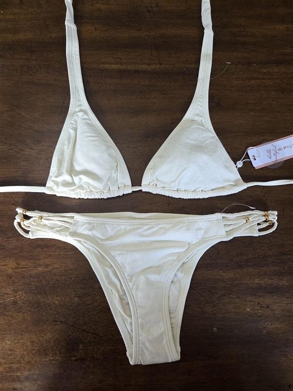 NWT PIlyq Keshi Pearl L Halter Triangle Bikini Swim Top & Bottom 129803