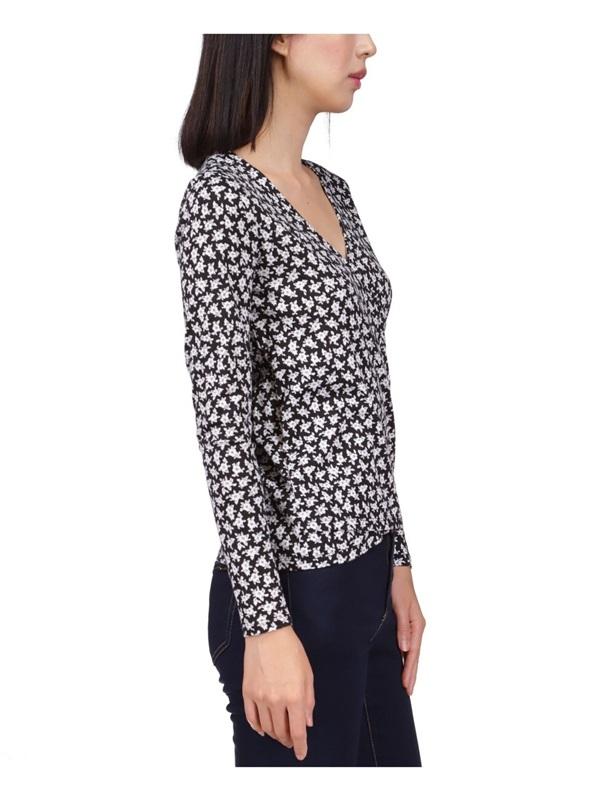 NWT Michael Kors M Wrap Blouse Black White Floral 129806