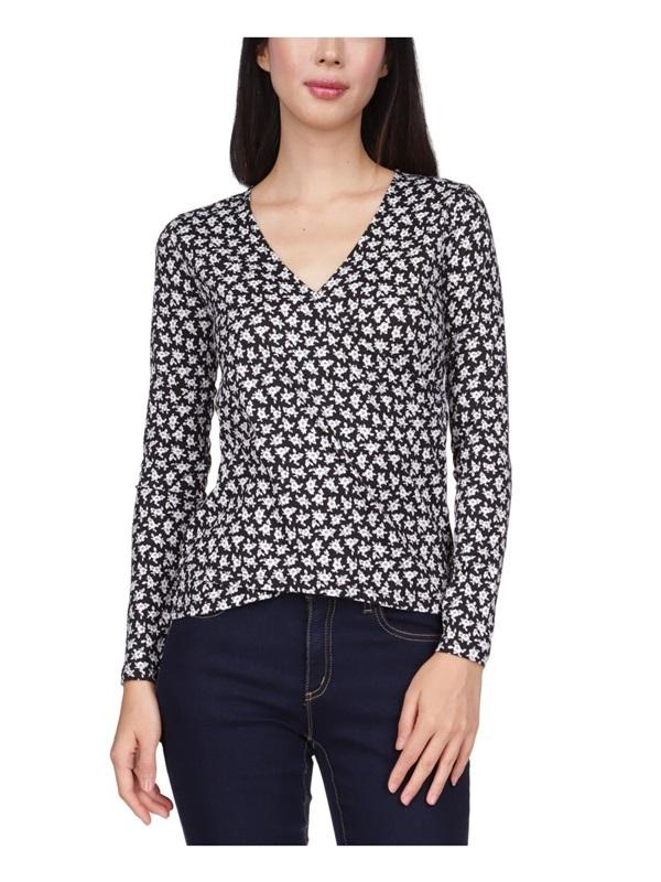NWT Michael Kors M Wrap Blouse Black White Floral 129806