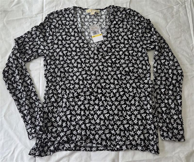 NWT Michael Kors M Wrap Blouse Black White Floral 129806
