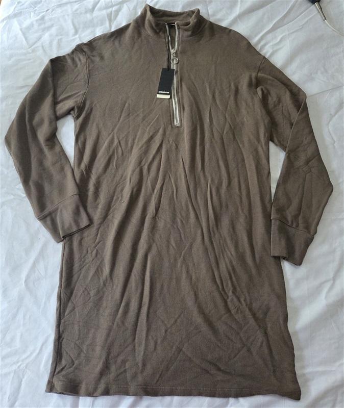 NWT Monrow S Supersoft Quarter Zip Dress Taupe Brown 129815