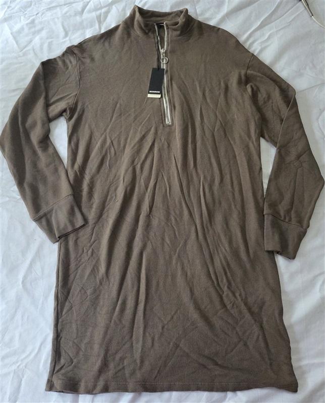 NWT Monrow S Supersoft Quarter Zip Dress Taupe Brown 129815
