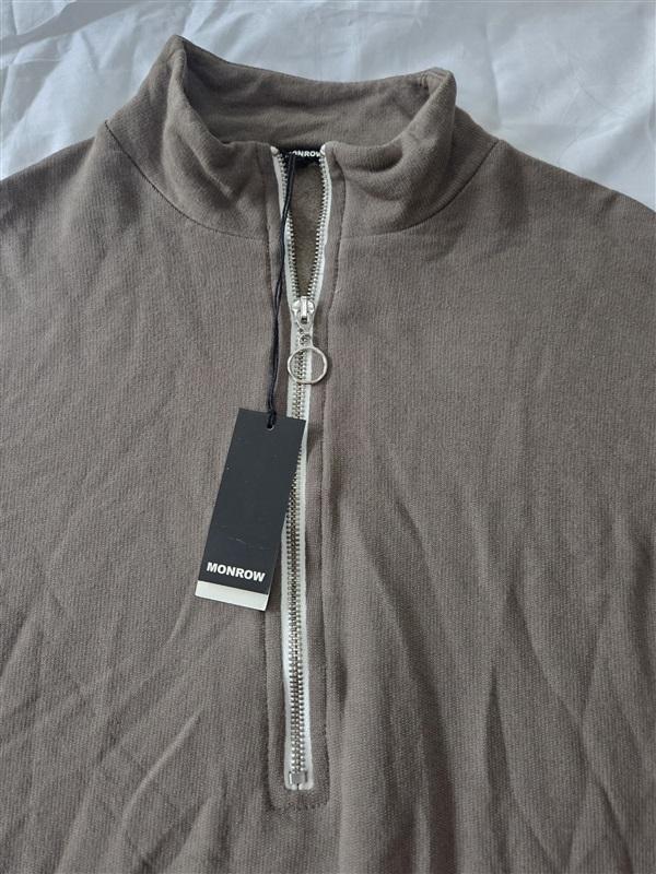 NWT Monrow S Supersoft Quarter Zip Dress Taupe Brown 129815