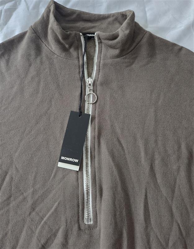 NWT Monrow S Supersoft Quarter Zip Dress Taupe Brown 129815