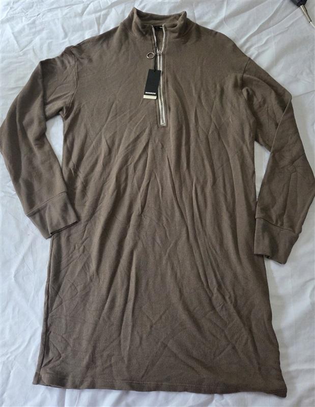 NWT Monrow S Supersoft Quarter Zip Dress Taupe Brown 129815
