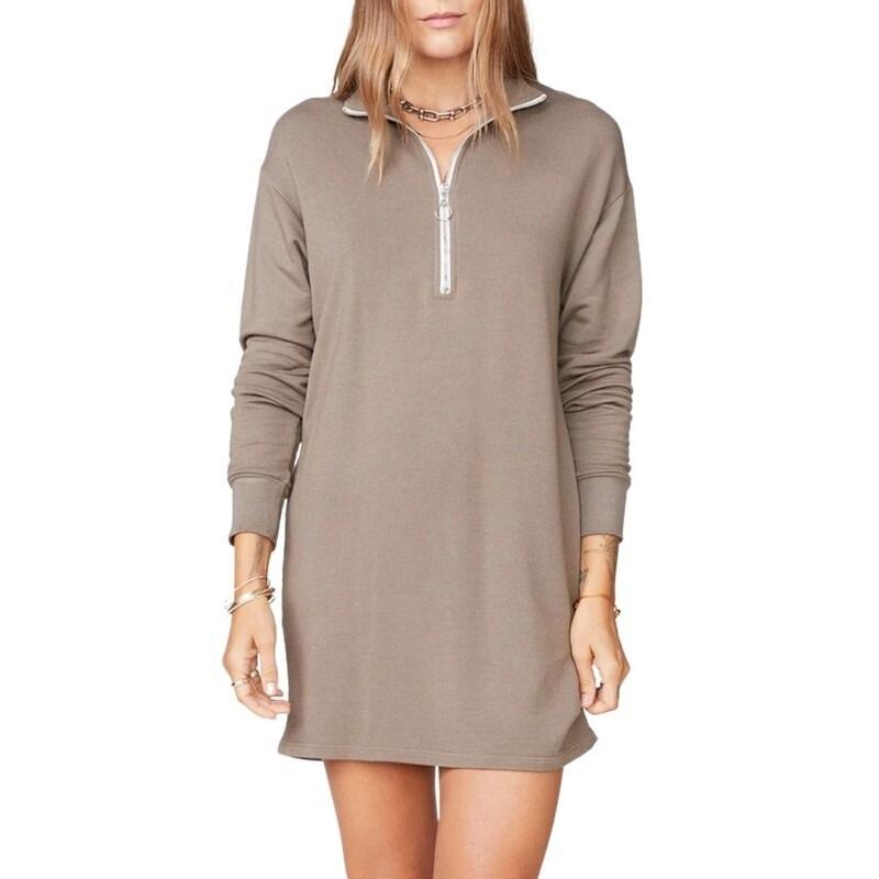 NWT Monrow S Supersoft Quarter Zip Dress Taupe Brown 129815