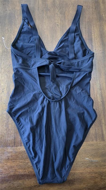 NWOT EBW Solid Black Scoop V One-Piece Swimsuit Bow Back 129817