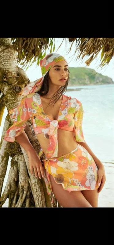 NWT Wet LA XS S Leslie Retro Floral Swim Cover Up Sheer 129827