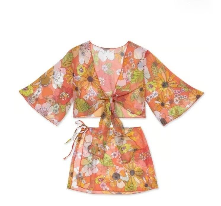 NWT Wet LA XS S Leslie Retro Floral Swim Cover Up Sheer 129827