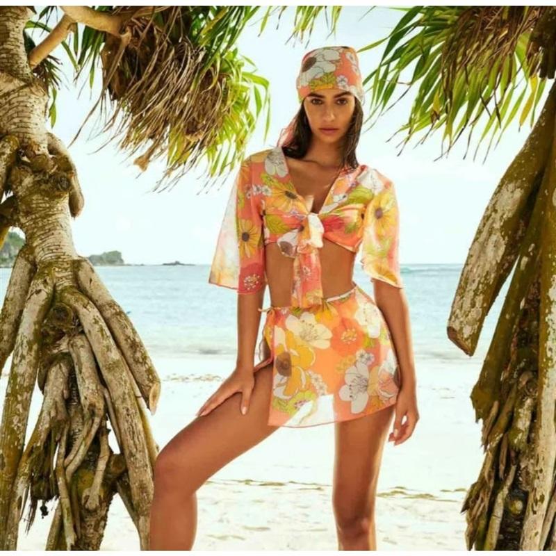 NWT Wet LA XS S Leslie Retro Floral Swim Cover Up Sheer 129827