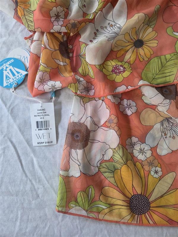 NWT Wet LA XS S Leslie Retro Floral Swim Cover Up Sheer 129827