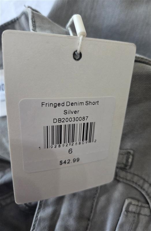 NWT Downeast 6 Fringed Denim Bermuda Jean Shorts Silver Gray 129830