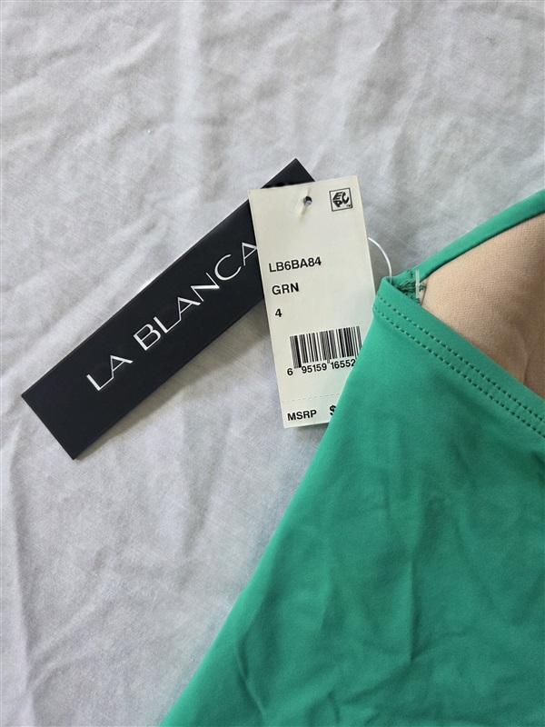 NWT La Blanca 4 Island Goddess Halter Tankini Top Swimsuit Top Green 129831