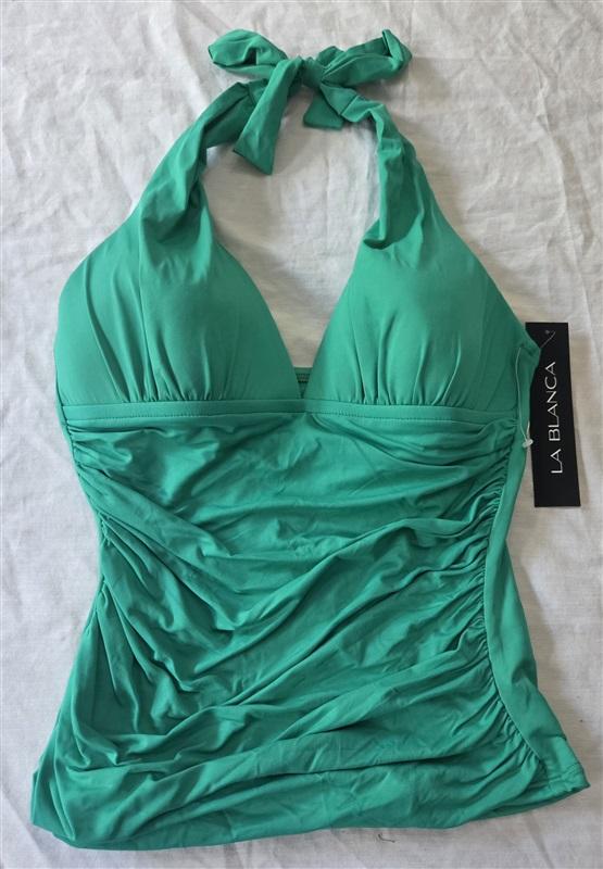 NWT La Blanca 4 Island Goddess Halter Tankini Top Swimsuit Top Green 129831