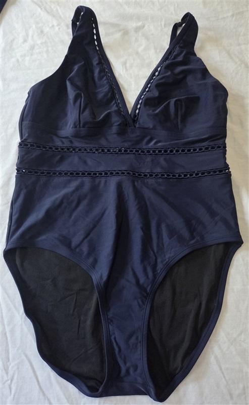 NWOT Swimsuits For All 16 V Neck Open Lace Blue 1pc Suit 129834